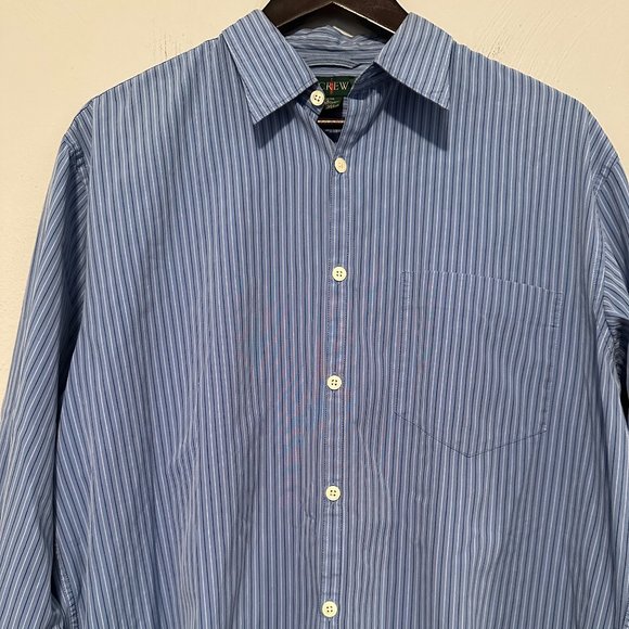 VINTAGE 90s J. Crew Men's Striped Long Sleeve Button Down in Baby Blue Size Med - Picture 2 of 16